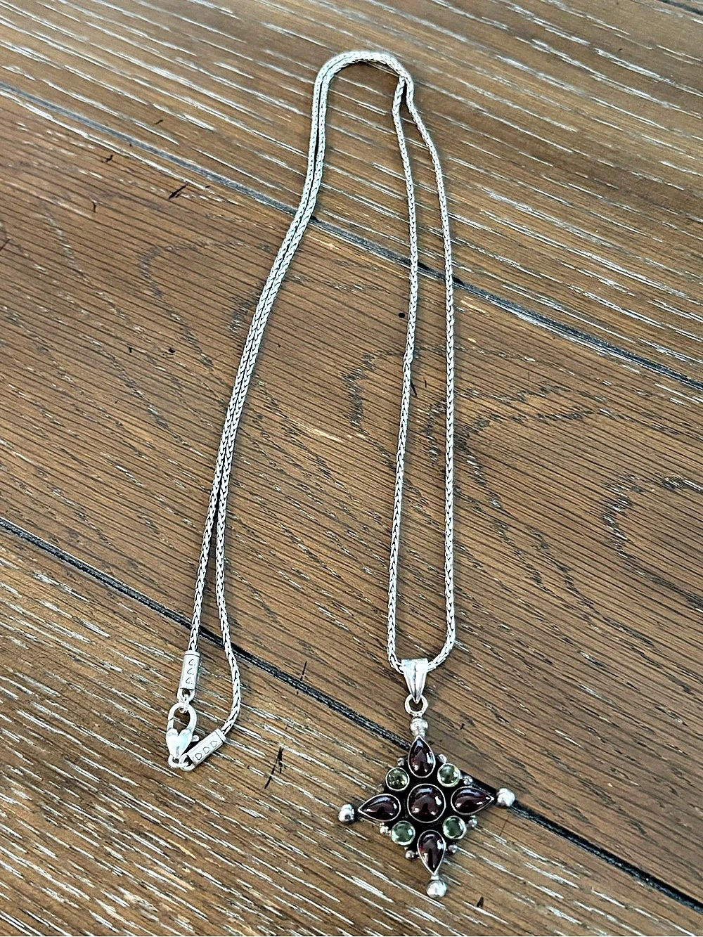VTG Brighton Garnet/Peridot Sterling Silver (925) Cross Star Necklace “Retired”